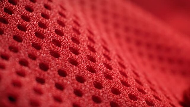 Close-up view of vibrant red mesh fabric showing its intricate perforated texture and breathable