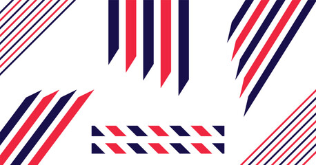 Abstract geometric background with navy blue and red diagonal shapes and stripes on a white background.