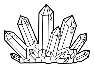 Crystal Cluster Geometric Black and White Vector Illustration
