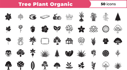 Collection of various tree and plant silhouettes in different shapes and forms