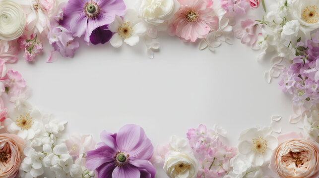 Minimal Pastel Floral Border Background with Copy Space