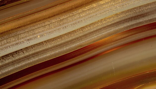 acro shot of polished agate with glowing golden veins and warm red-orange banding