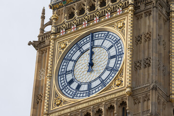 Close Up of Big Ben Clock Face at 12 O&rsquo;Clock in London, England