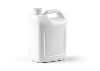 A clean, white plastic jug with a handle, screw-on cap, isolated on white
