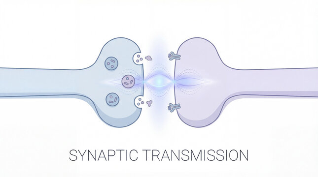 Vibrant illustration depicting the intricate, glowing exchange of neurotransmitters at a crucial brain synapse