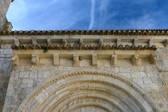 Romanesque corbels and arch details of Nuestra Senora de la Paz in Cevico Navero