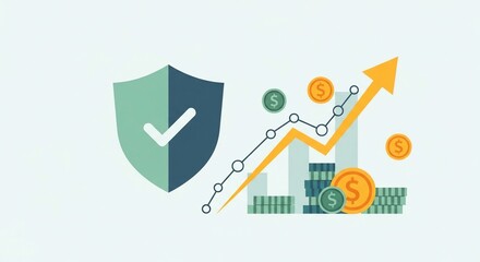 Financial Security and Growth Concept with Shield and Upward Arrow Chart.