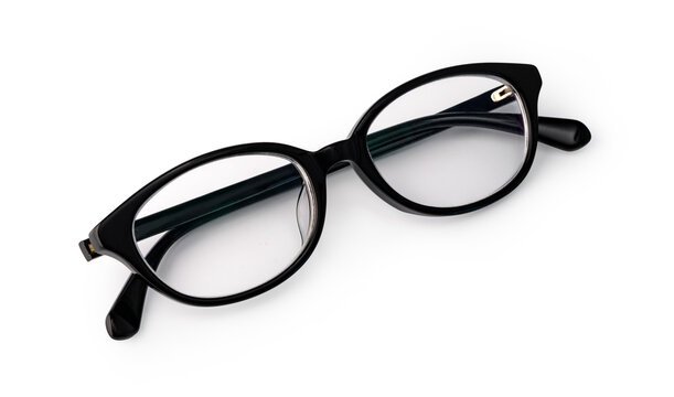 Black framed cat eye eyeglasses isolated on white