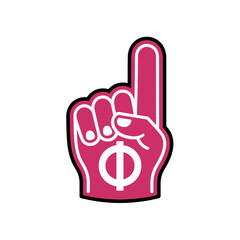 A pink foam finger with a white symbol on a transparent background, used for cheering and support.