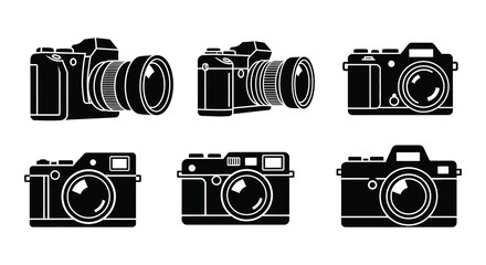 A collection of vintage camera designs presented in a striking black silhouette high quality professional detailed modern elegant stylish clean crisp © CreativeAkash099