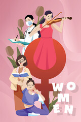 International Women's day and women history mont concept illustration banner poster