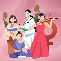 International Women's day and women history mont concept illustration banner poster