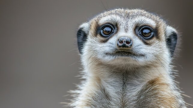 Close-up of a furry animal with small, dark eyes, thick gray fur, and a snub nose.