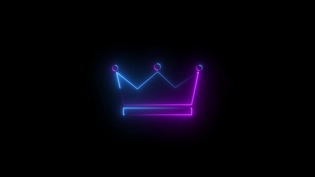 Blue and purple color crown icon animation with glowing neon line.