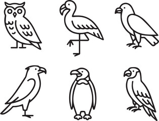 Obraz premium Set of Line Art Birds in Minimal Outline Style, Hand Drawn Bird Silhouettes, Simple Nature Animal Illustration Collection