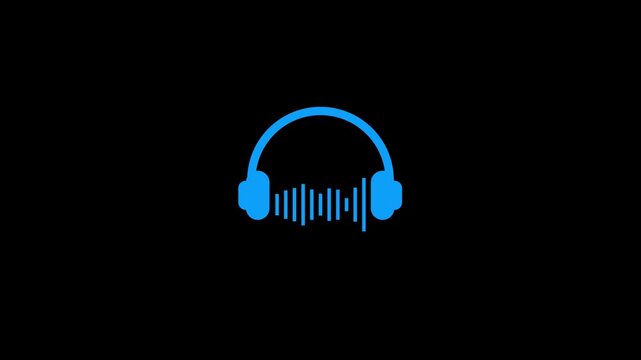 Headphones icon animation with technology background.