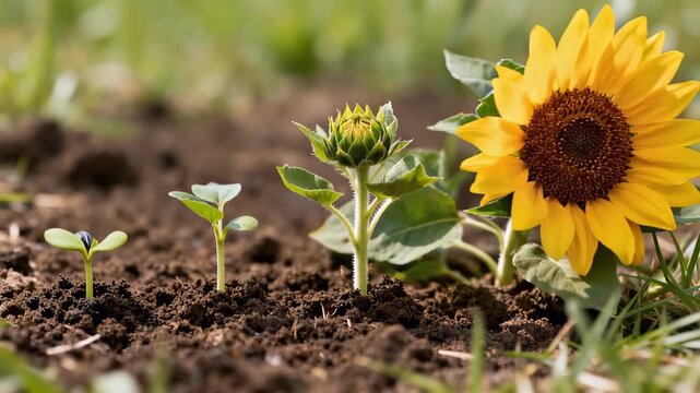 Timelapse of Sunflower Growth from Seed to Flower in Nature
