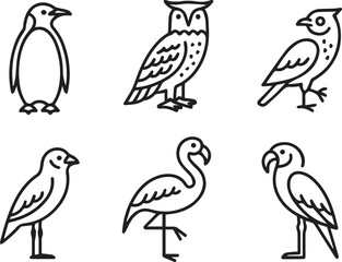 Fototapeta premium Set of Line Art Birds in Minimal Outline Style, Hand Drawn Bird Silhouettes, Simple Nature Animal Illustration Collection