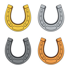Set of color illustrations horseshoes. Isolated vector objects on white.