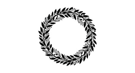 A circular wreath of detailed leaves forms a decorative frame presented as a striking black silhouette high quality professional modern elegant © CreativeAkash099