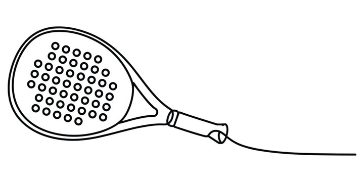 Minimalist continuous line art padel racket illustration