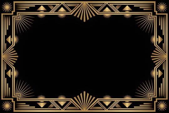 A gold and black art deco frame on a white background