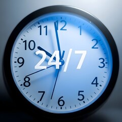 A clock displaying 24 7 service hours