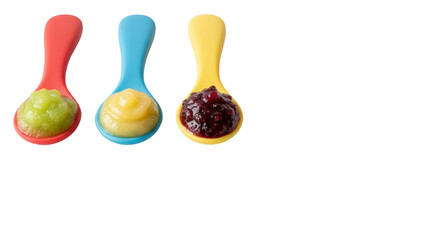 Three baby food spoons On Transparent Background