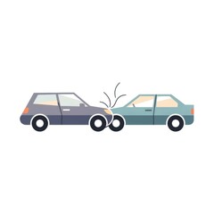 Naklejka premium Two cars colliding head-on, depicting a traffic accident. Concept of auto insurance, road safety, and personal injury claim.