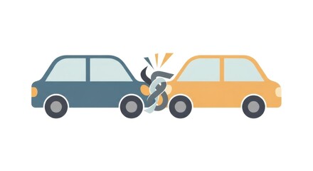 Obraz premium Two cars crashing in an accident. Auto insurance claim concept. Flat cartoon illustration for traffic safety and vehicle damage.