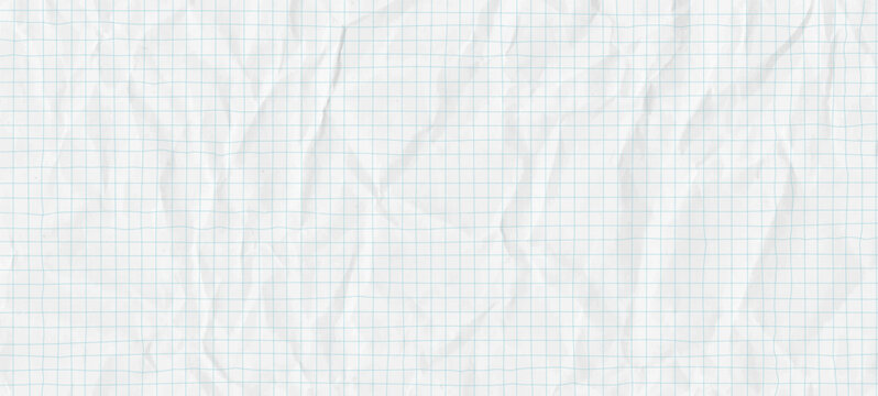 Vintage education background with notebook paper and square graph grid. Crumpled white paper texture. Clean vector bg illustration for school or collage.