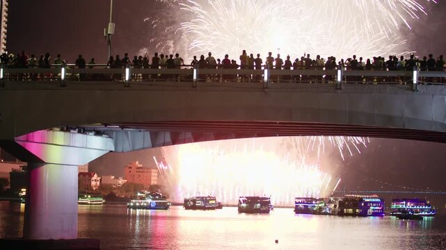 Fireworks Celebration in Downtown Urban Skyline