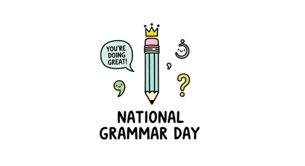 Fototapeta premium Pencil with Crown and Grammar Symbols.