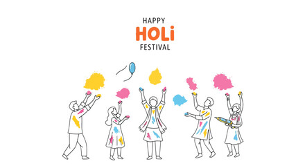 People Celebrating Holi Festival with Colored Powder.