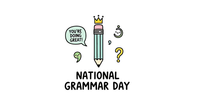 Pencil with Crown and Grammar Symbols.