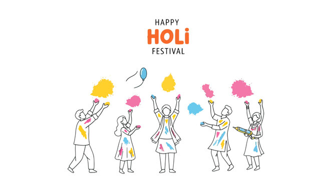 People Celebrating Holi Festival with Colored Powder.