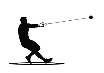 Fototapeta premium Hammer thrower silhouette. Athlete in dynamic action within throwing circle. Strength, sports, and competition concept.