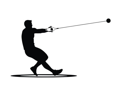 Hammer thrower silhouette. Athlete in dynamic action within throwing circle. Strength, sports, and competition concept.