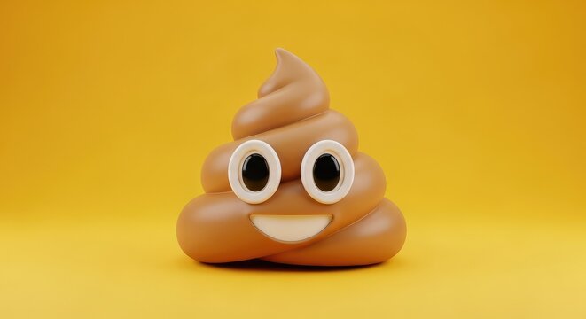 Happy Poop Emoji 3D Render Illustration on Bright Yellow Background, Expressing Joy and Playfulness