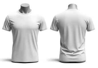 Blank white t shirts displayed on mannequins front and back views