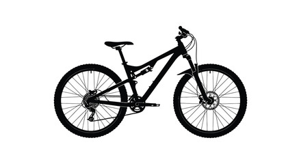 A black mountain bike is displayed in a stark detailed outline against a white background a striking silhouette high quality professional © CreativeAkash099