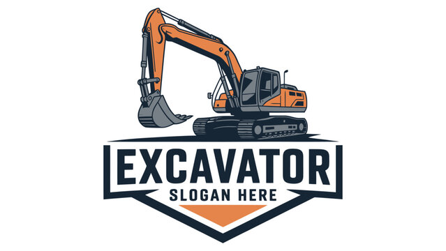 Orange excavator logo design with customizable slogan placeholder