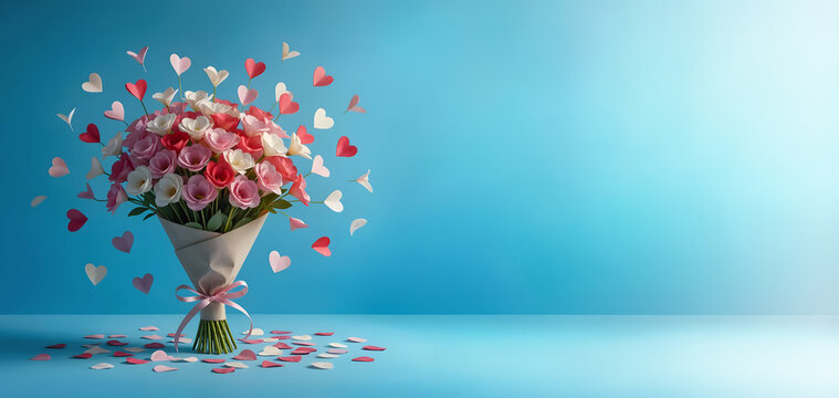 Carte message c&oelig;urs avec une composition de fleurs pour c&eacute;l&eacute;brations, f&ecirc;te des m&egrave;res, f&ecirc;te des grand-m&egrave;res, espace vide pour du texte ou produit