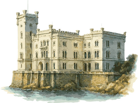 Vector watercolor illustration of Miramare castle