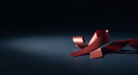 Red ribbon symbol for hiv aids awareness health support and solidarity international world aids day concept dark background with copy space