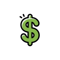 Obraz premium A green dollar sign icon with a black outline and sparkles, symbolizing financial growth and success.