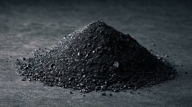 Pile of black coal or carbon powder on a dark background