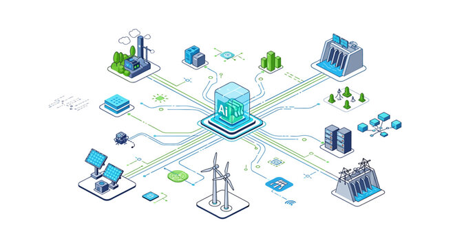 Central Hub Connected to Various Energy Sources.