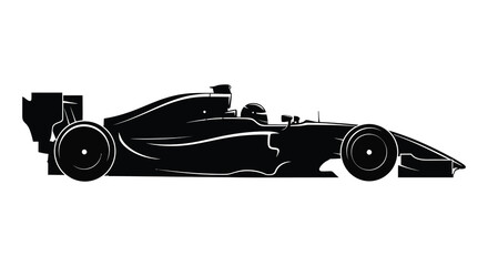 Obraz premium A sleek black formula one racing car is depicted in a striking side profile silhouette high quality professional detailed modern elegant