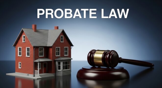 Legal proceedings involving probate and property inheritance illustrated with a house and gavel